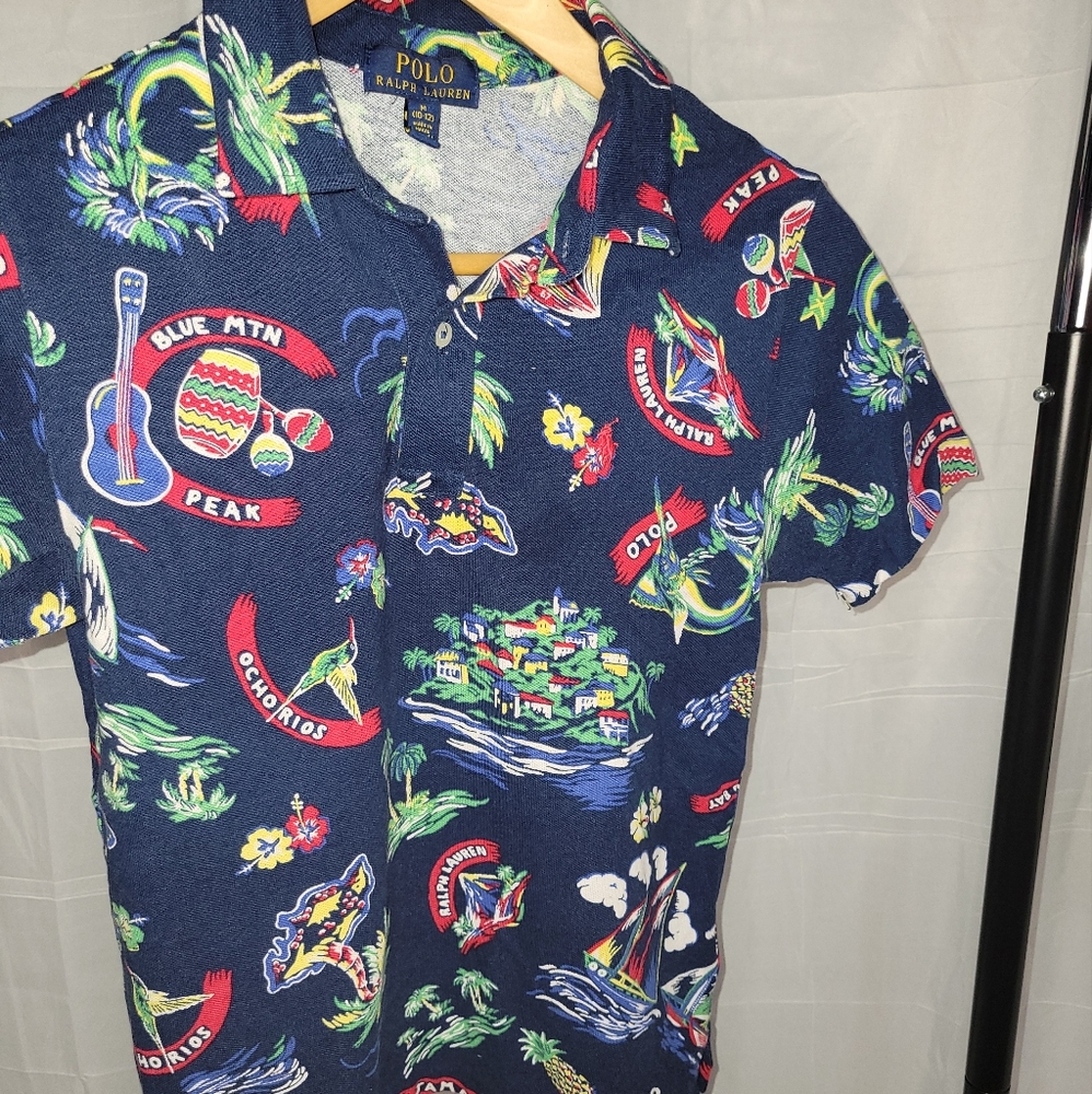 Boys Polo ralph lauren shirt navy blue size medium. (Worn)
